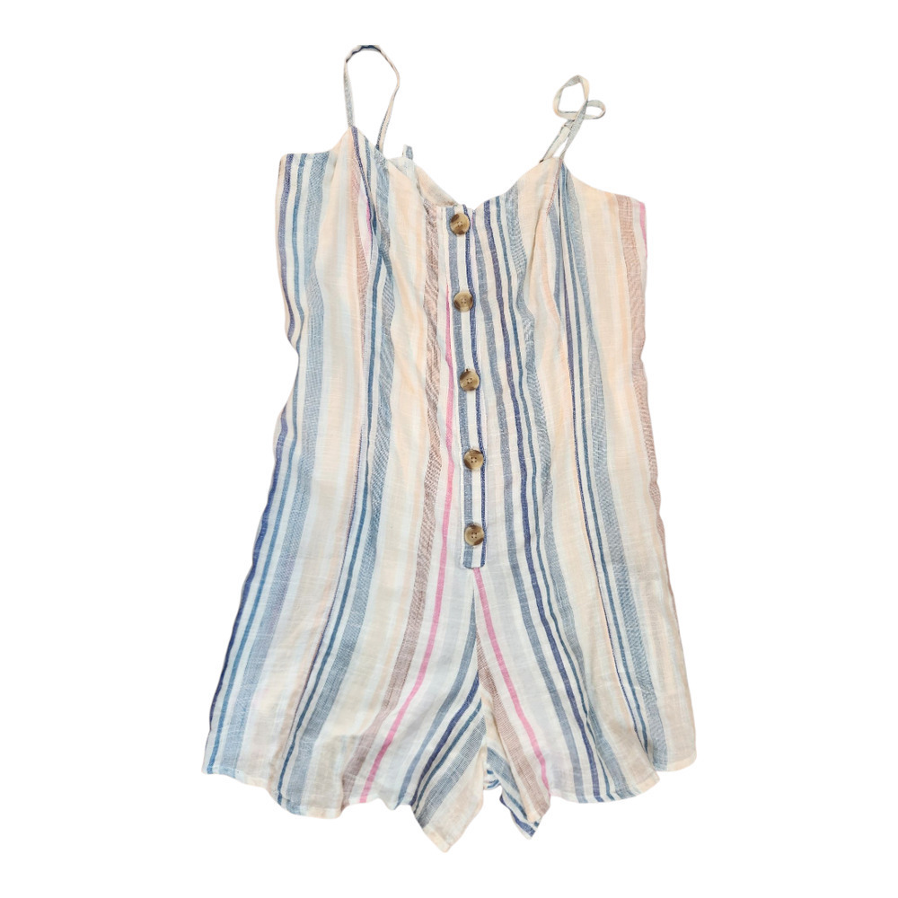 Sandy & Sid romper shorts women sz med. strips cotton beach nautical summer